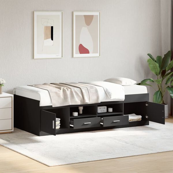 vidaXL Sof&aacute; cama con cajones sin colch&oacute;n negro 75x190 cm