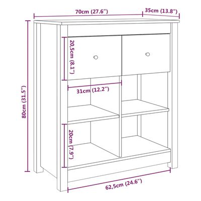 vidaXL Aparador de madera maciza de pino blanco 70x35x80 cm