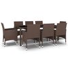 vidaXL Juego de comedor de jard&iacute;n 9 piezas rat&aacute;n sint&eacute;tico marr&oacute;n