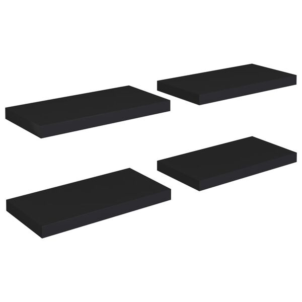 vidaXL Estantes flotantes de pared 4 uds negro MDF 50x23x3,8 cm