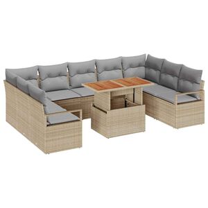vidaXL Conjunto de sof&aacute; de jard&iacute;n con coj&iacute;n 10 pcs Beige y gris