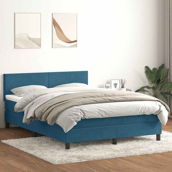 vidaXL Cama box spring con colch&oacute;n terciopelo azul oscuro 140x210 cm