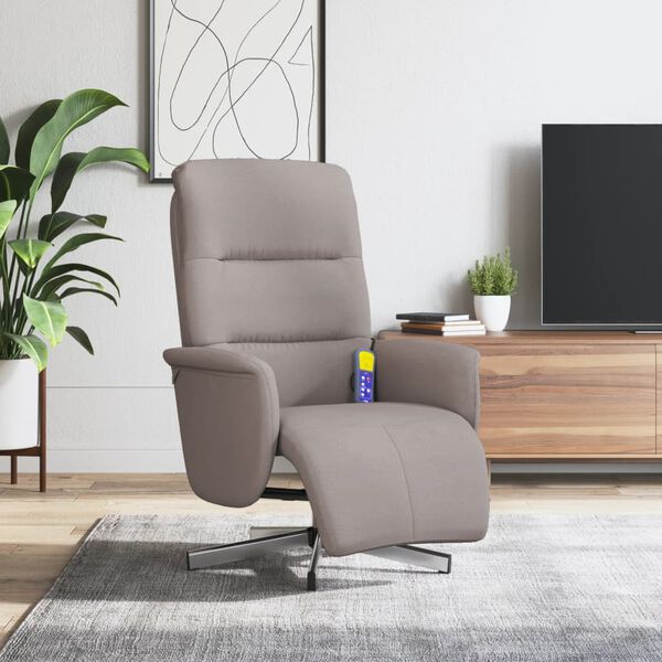 vidaXL Sill&oacute;n reclinable de masaje con reposapi&eacute;s tela gris taupe