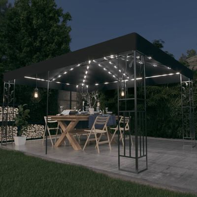vidaXL Cenador con doble techo y tira de luces LED antracita 3x4 m