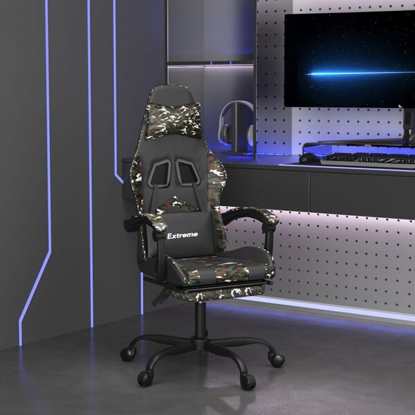 vidaXL Silla gaming giratoria y reposapiés cuero sintético