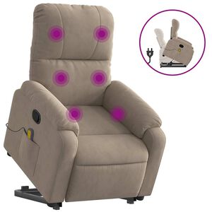vidaXL Sill&oacute;n reclinable de masaje elevable tela microfibra gris taupe