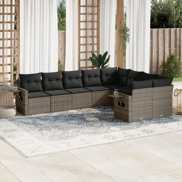vidaXL Set de muebles de jardín 9 pzas y cojines ratán sintético gris