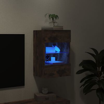 vidaXL Mueble de TV de pared con luces LED roble ahumado 40x30x60,5 cm