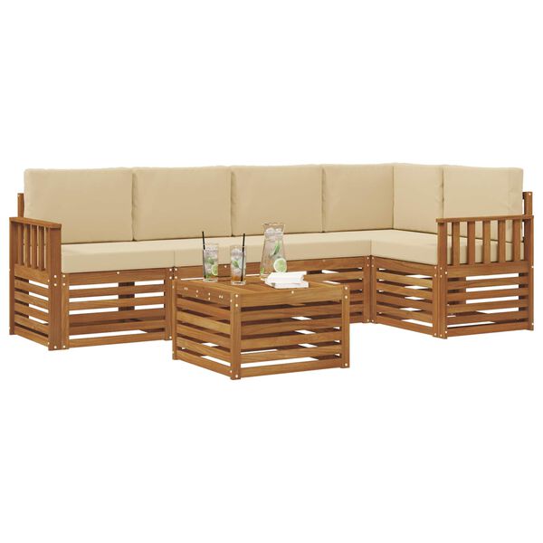 vidaXL Juegos de sof&aacute;s 6 pcs Natural y Beige Madera de Acacia S&oacute;lida