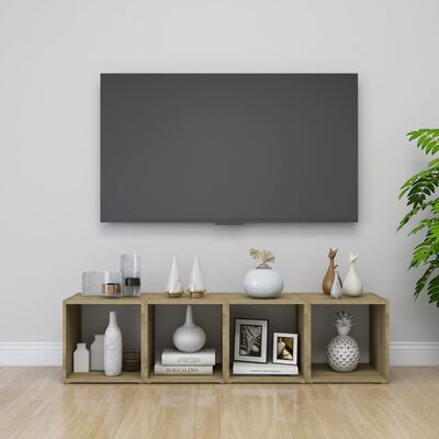vidaXL Mueble TV madera contrachapada blanco y roble Sonoma 37x35x37cm
