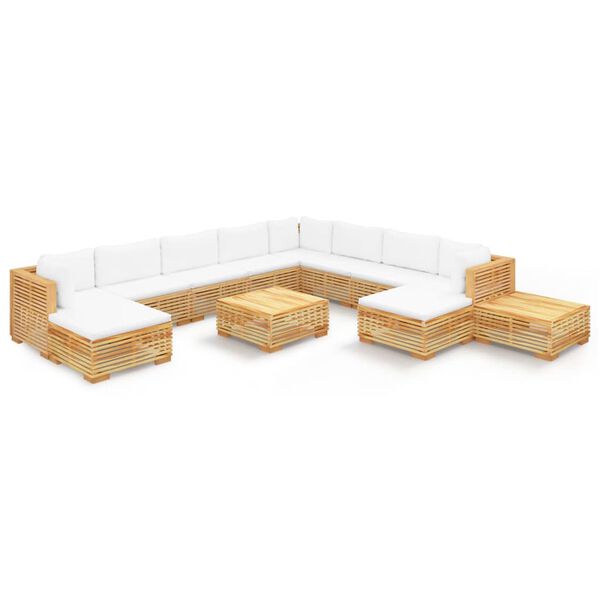 vidaXL Juego muebles de jard&iacute;n 12 piezas y cojines madera maciza teca