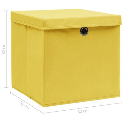 vidaXL Cajas de almacenaje con tapas 10 uds tela amarillo 32x32x32 cm