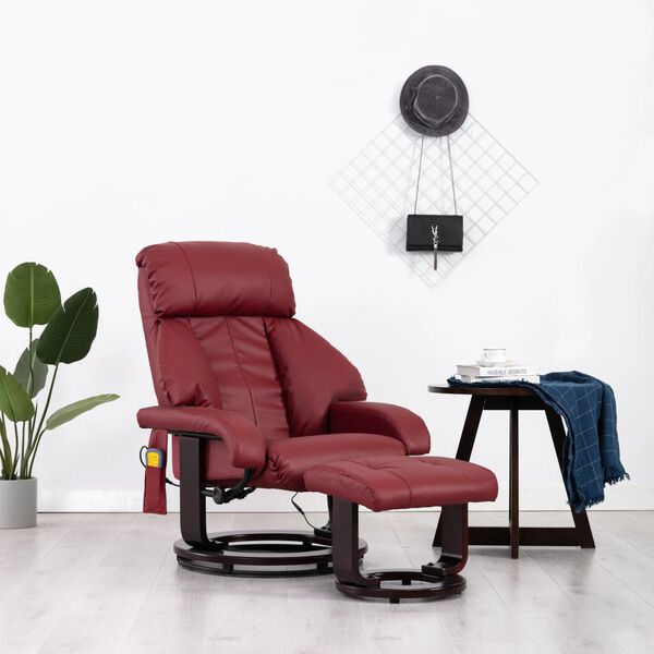 vidaXL Sillón de masaje reclinable para TV cuero sintético rojo tinto