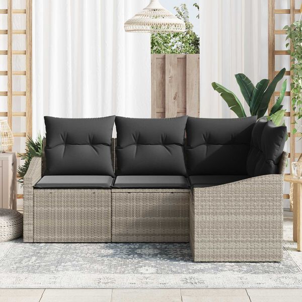 vidaXL Conjunto de sof&aacute;s de jard&iacute;n 4 pcs Gris Claro rat&aacute;n sint&eacute;tico