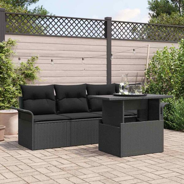 vidaXL Conjunto de sofá de jardín 5 pcs Negro Rattan de Poliéster