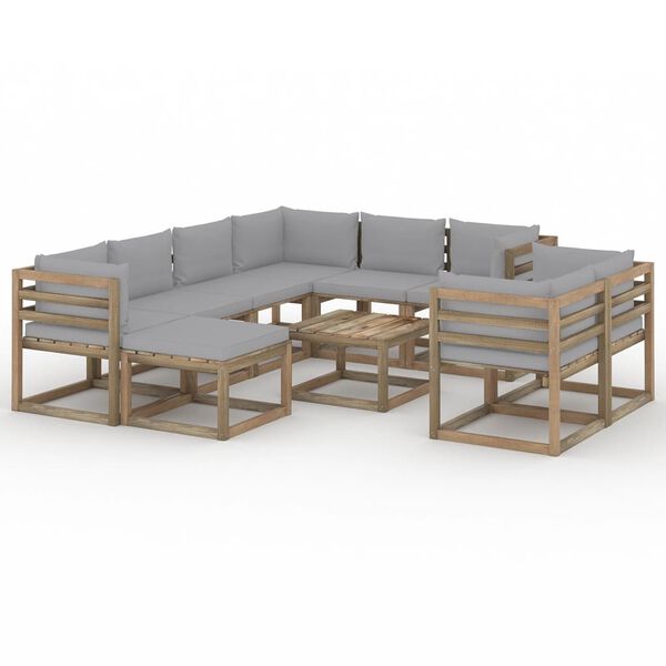 vidaXL Muebles de jard&iacute;n 10 piezas con cojines gris