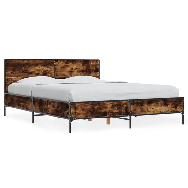 vidaXL Estructura cama madera ingenier&iacute;a metal roble ahumado 140x190cm