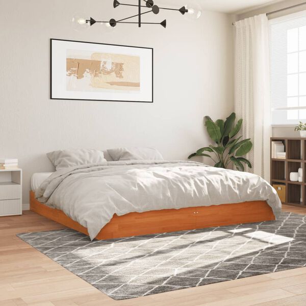 vidaXL Cama sin colch&oacute;n madera maciza de pino marr&oacute;n cera 200x200 cm