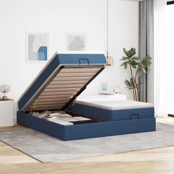 vidaXL Estructura de cama otomana con colchones tela azul 160x200 cm