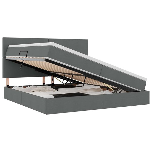 vidaXL Cama con almacenamiento y LED con LED Gris oscuro 200 x 200 cm