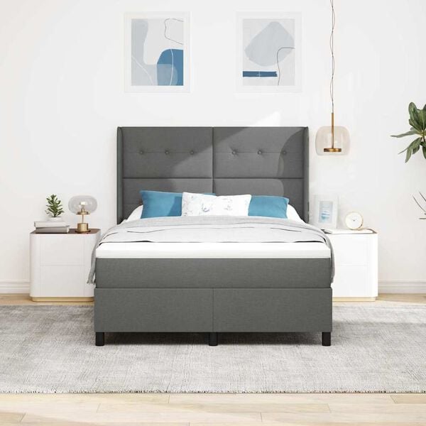vidaXL Cama Box Spring LED con colch&oacute;n Gris oscuro 160 x 200 cm tela