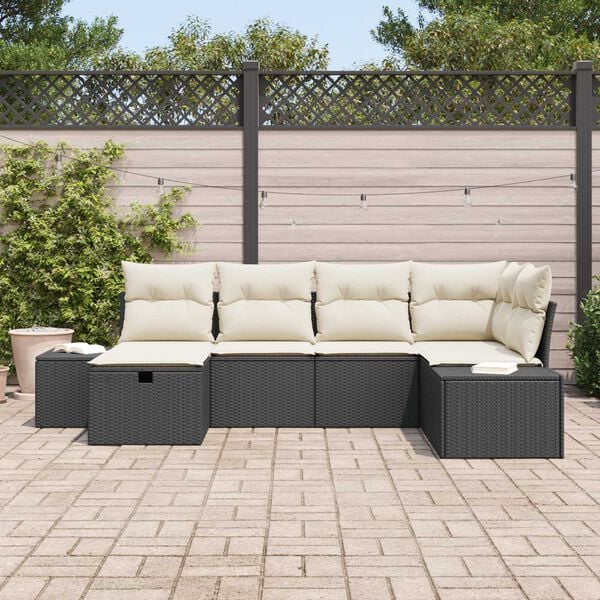 vidaXL Conjunto de sofá de jardín 6 pcs Negro ratán sintético