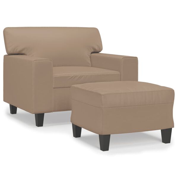 vidaXL Sillón con taburete cuero sintético color capuchino 60 cm