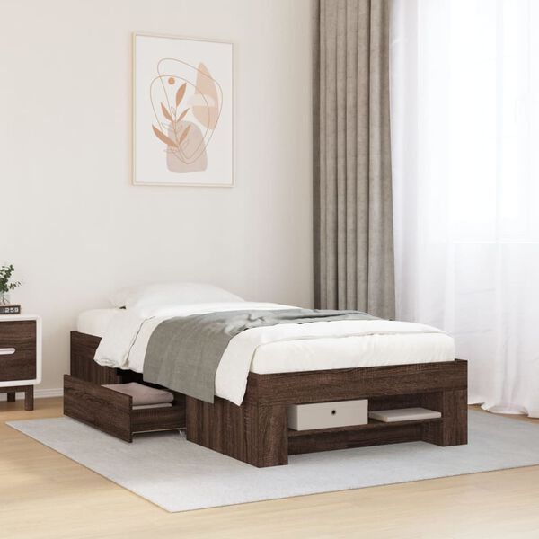 vidaXL Estructura de cama sin colch&oacute;n madera marr&oacute;n roble 90x200 cm