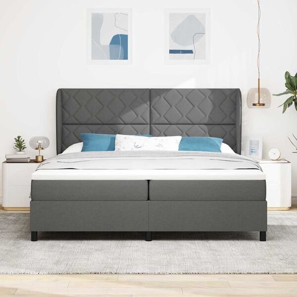 vidaXL Cama tipo Box Spring con colch&oacute;n Gris oscuro 200 x 200 cm tela