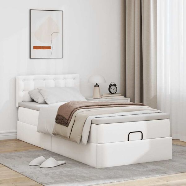 vidaXL Estructura cama otomana colch&oacute;n blanco puro 90x200cm