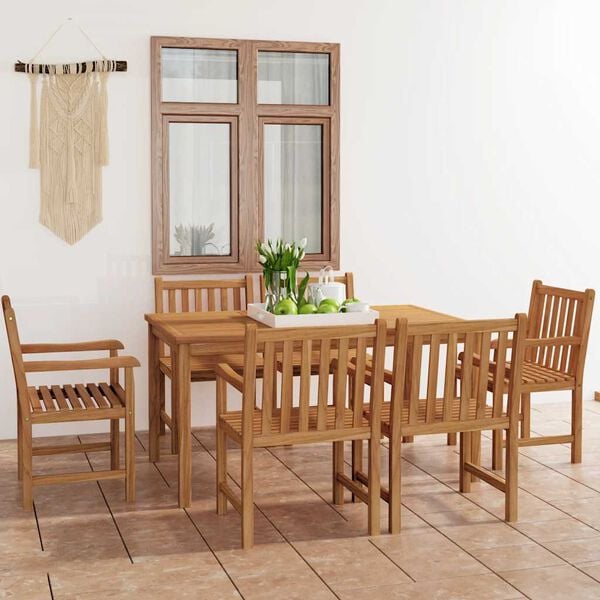 vidaXL Conjunto de comedor de jard&iacute;n de 7 piezas, 150 x 90 cm, madera maciza de teca