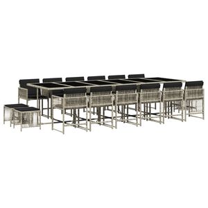 vidaXL Set comedor jard&iacute;n y cojines 17 pzas rat&aacute;n sint&eacute;tico gris claro