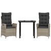 vidaXL Set comedor de jard&iacute;n 3 pzas cojines rat&aacute;n sint&eacute;tico gris claro