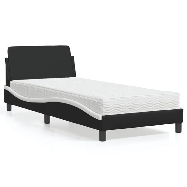 vidaXL Cama con colch&oacute;n Dover cuero sint&eacute;tico negro y blanco 80x200 cm