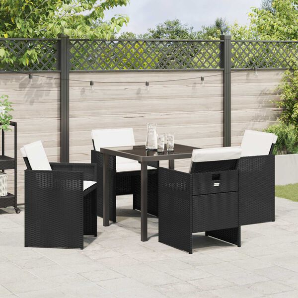 vidaXL Conjunto de Comedor de Jard&iacute;n 5 pcs Negro rat&aacute;n sint&eacute;tico