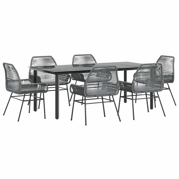 vidaXL Juego comedor jard&iacute;n 7 pzas cojines rat&aacute;n sint&eacute;tico vidrio gris