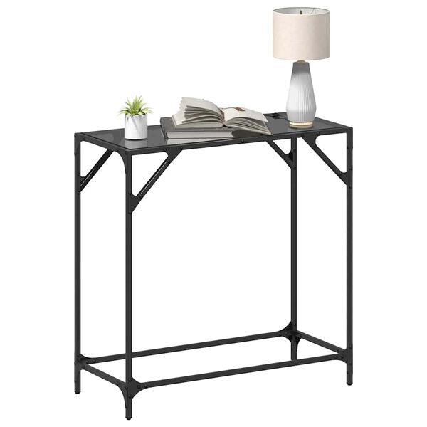 vidaXL Mesa consola con superficie de vidrio negro acero 80x35x81 cm