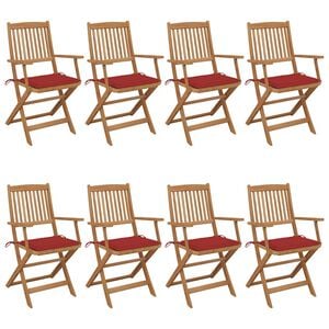 vidaXL Sillas plegables (8 unidades) con cojines, de madera maciza de acacia.