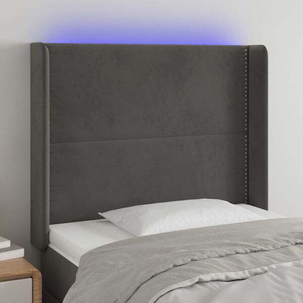 vidaXL Cabecero con LED de terciopelo gris oscuro 83x16x118/128 cm