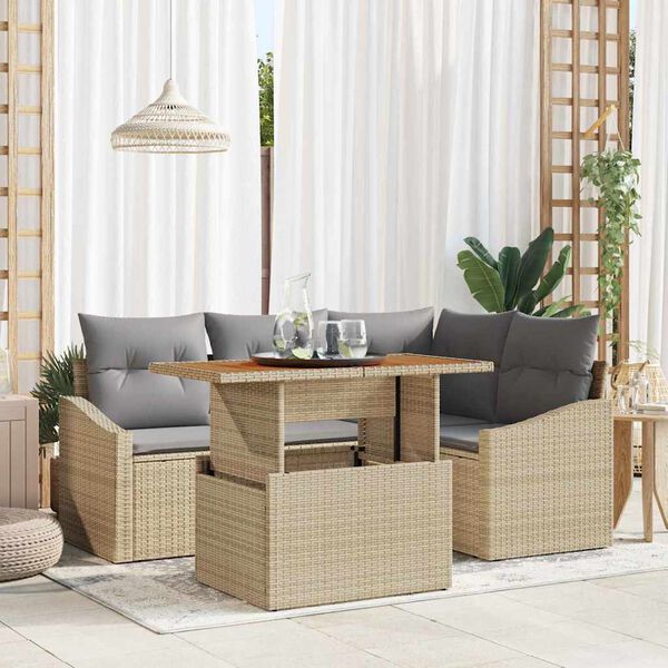 vidaXL Conjunto de sof&aacute; de jard&iacute;n 5 pcs Beige Polirat&aacute;n