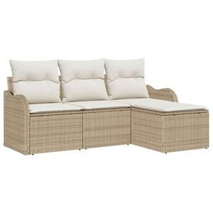 vidaXL Conjunto de sof&aacute; de jard&iacute;n 4 pcs Beige rat&aacute;n sint&eacute;tico
