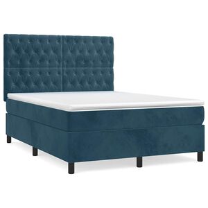 vidaXL Cama box spring con colch&oacute;n terciopelo azul oscuro 140x190 cm