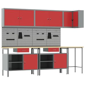 vidaXL Conjunto de armarios de trabajo con caj&oacute;n 10 uds. Rojo y Gris