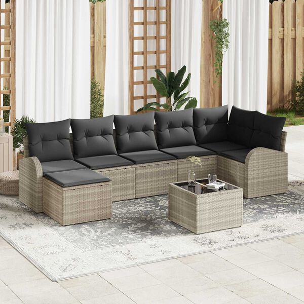 vidaXL Conjunto de sof&aacute; de jard&iacute;n 8 pcs Gris Claro Polirat&aacute;n