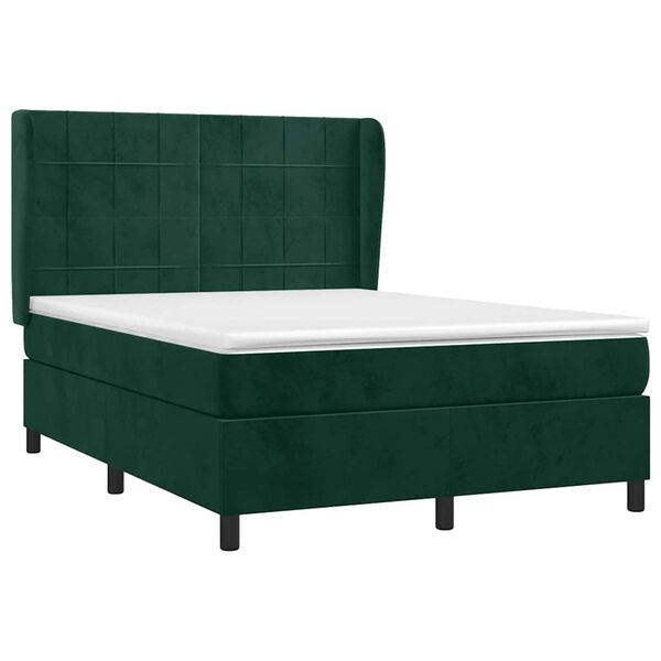 vidaXL Cama box spring con colch&oacute;n terciopelo verde oscuro 140x190 cm