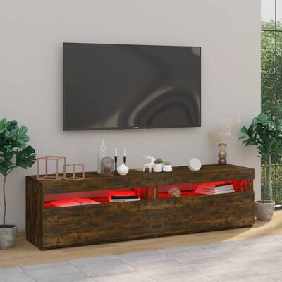 vidaXL Mueble de TV con luces LED 2 uds roble ahumado 75x35x40 cm