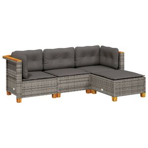 vidaXL Set de sof&aacute;s de jard&iacute;n 4 pzas y cojines rat&aacute;n sint&eacute;tico gris