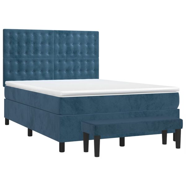 vidaXL Cama box spring con colch&oacute;n terciopelo azul oscuro 140x200 cm