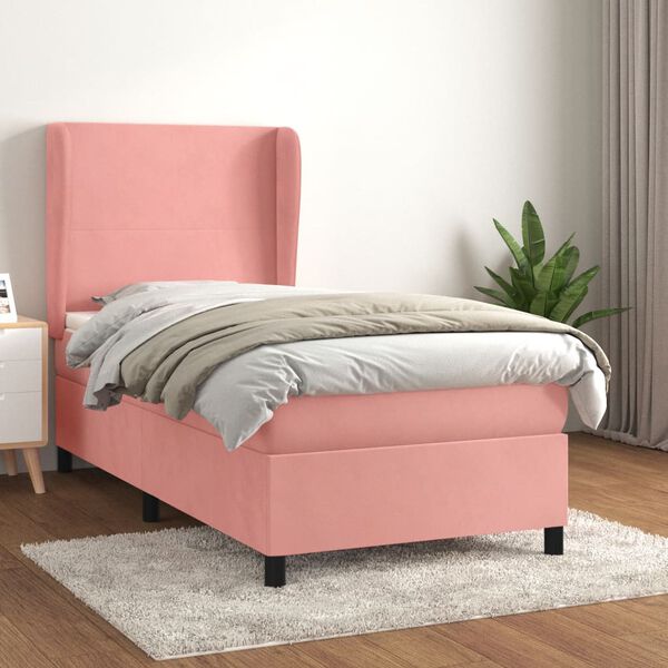 vidaXL Cama box spring con colch&oacute;n terciopelo rosa 80x200 cm