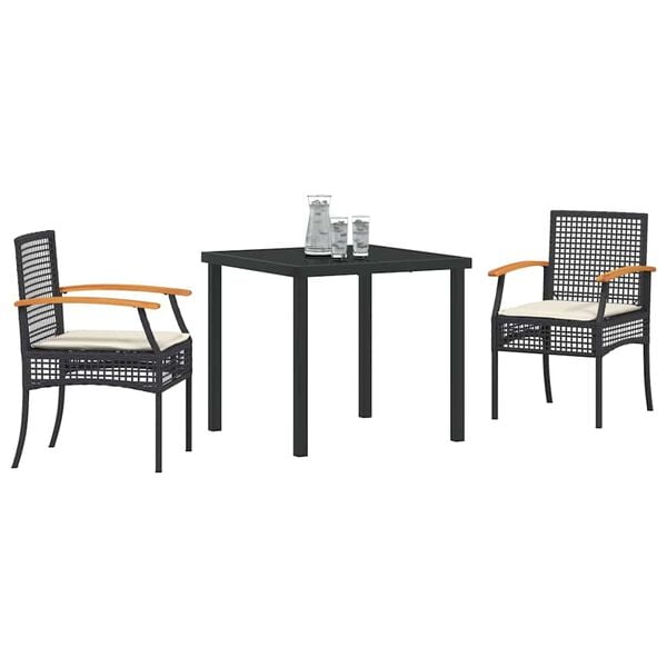 vidaXL Conjunto de Comedor de Jard&iacute;n 3 pcs Negro rat&aacute;n sint&eacute;tico